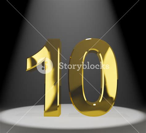 Gold 10th Or Ten 3d Number Closeup Representing Anniversary Or Birthday