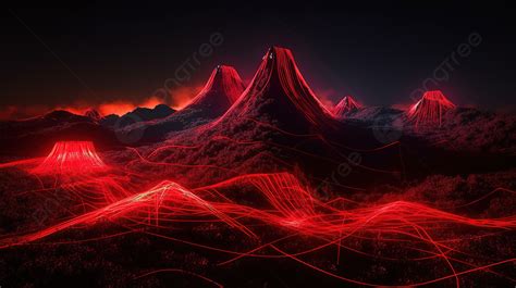 Spectacular 3d Neon Landscape Featuring Mountain And Red Light Trails