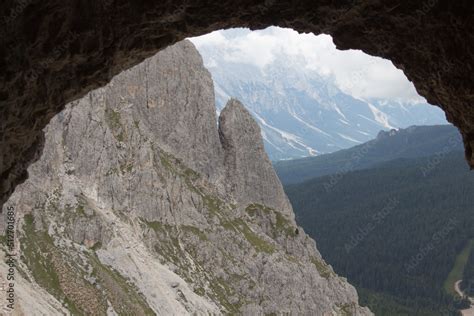 Mountain Landscape From Rock Tunnel Lagazuoi Tunnel Dolomites