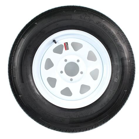 Radial Trailer Tire On White Rim St20575r15 Load C 5 Lug On 5 Spoke