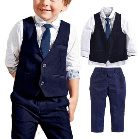 Dcoolmoogl Toddler Kids Boy Formal Suit Shirt Waistcoat Pants Tie