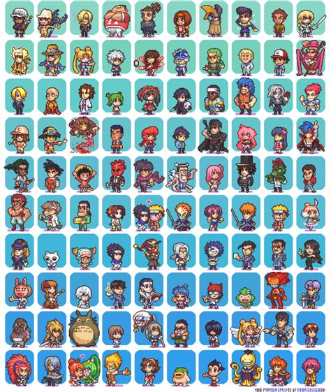 100 Manga And Anime Sprites Pixel Art Characters Cool Pixel Art