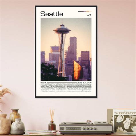Seattle Washington Cityscape Poster Print Seattle Washington Digital