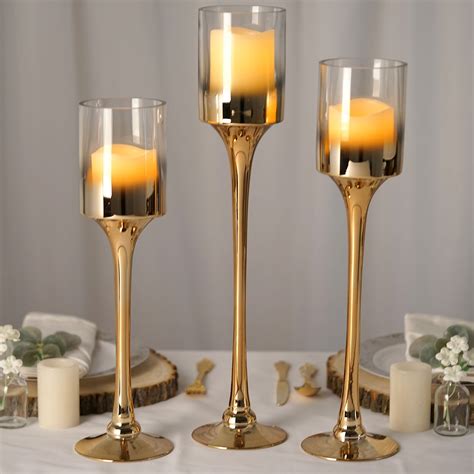 Collections Centerpiece Decor Products Set Of 3 Chrome Gold Long Stem