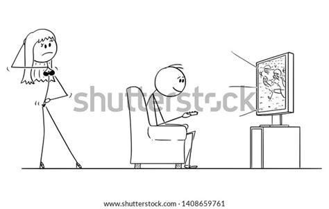 Vector Cartoon Stick Figure Drawing Of Man Sitting In Armchair And