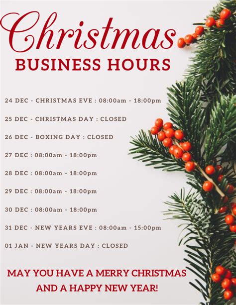 Christmas Store Business Hours Flyer Template Postermywall