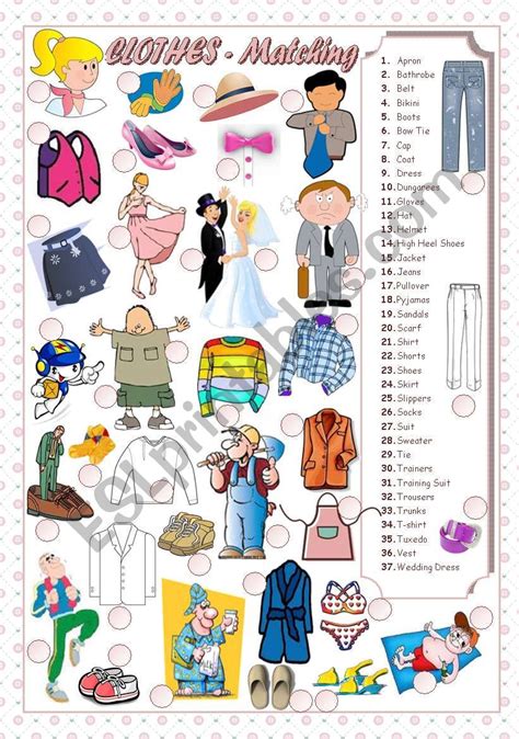 Clothes Matching Esl Worksheet By Mariaolimpia