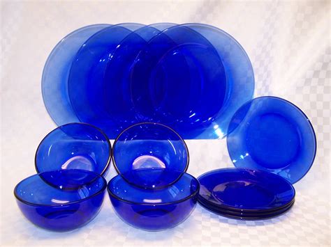Vintage Cobalt Blue Glass Dinnerware Set