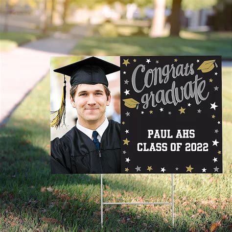 Custom Black Gold And Silver Graduation Photo Yard Sign Party City