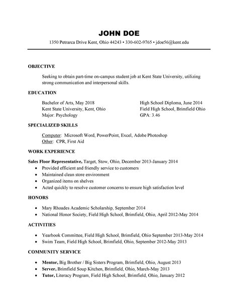 college student resume templates format templatelab