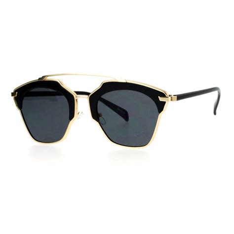 Sa106 Metal Outline Double Bridge Retro Vintage Half Rim Sunglasses Gold Black
