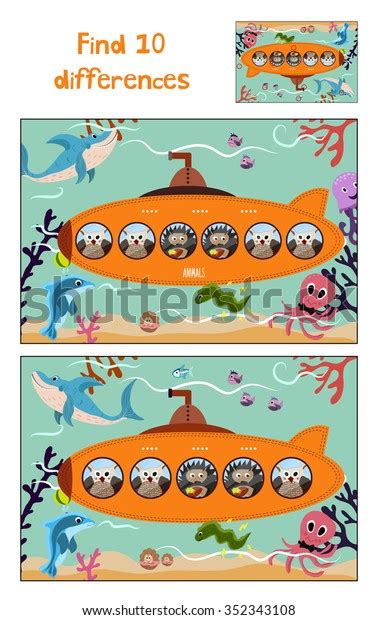 Cartoon Education Find 10 Differences Childrens Stock Vector Royalty