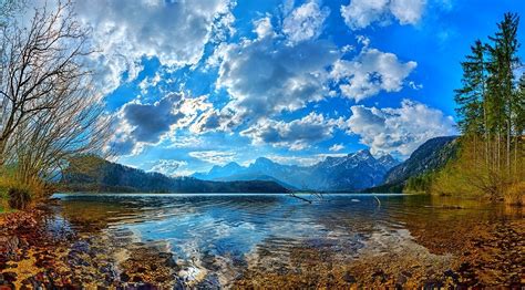 Nature Landscape Mountain Trees Clouds Lake Wallpapers Hd