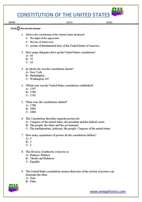 Constitution Of The United States In Early American History Printable Worksheet Pdf