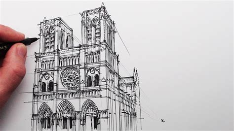 How To Draw Notre Dame Cathedral Buildings In Perspective Youtube