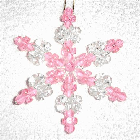 Beaded Snowflake Ornaments 4pc Set Pink Etsy