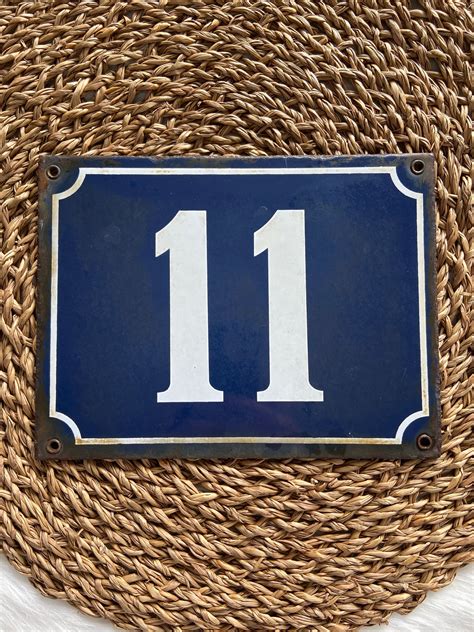 LARGE French enamel house number 11 - Vintage French metal house no 11 - French Blue and White ...