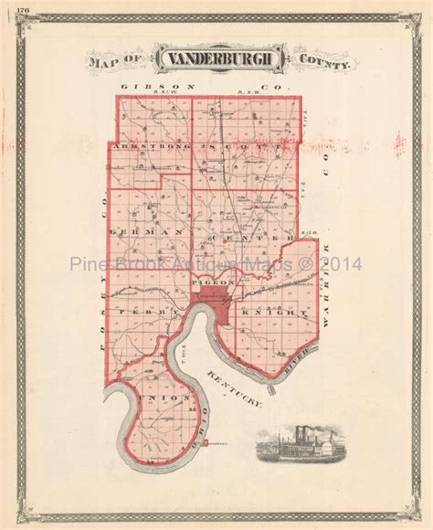 Vanderburgh County Indiana Antique Map Authentic Decor History Etsy