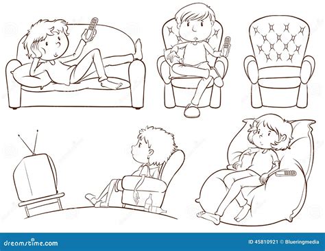 Plain Sketches Of The Lazy People Stock Vector Illustration Of