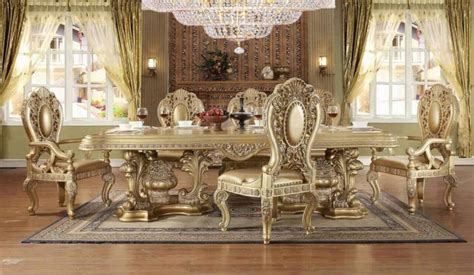 Antique Gold And Perfect Brown Dining Table Set 7pcs Traditional Homey
