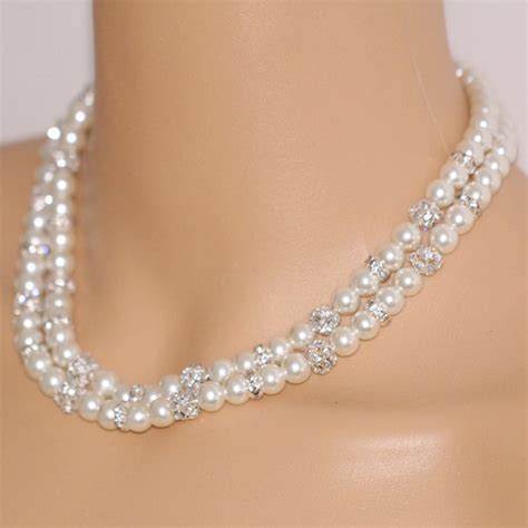 Double Strand Pearl Necklacepearl Statement Necklacetwo Etsy