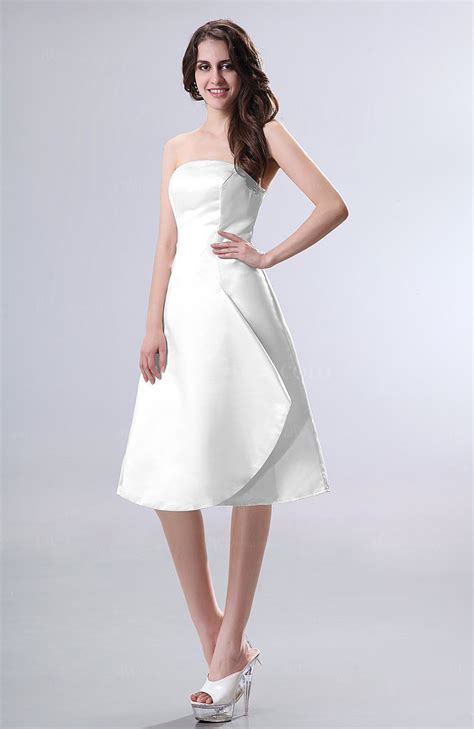 Shop for and buy white knee length dress online at macy's. White Simple A-line Strapless Zipper Knee Length Draped ...