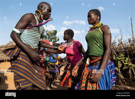 Traditional Karamojong Dancing In A Village Northern Uganda Stock