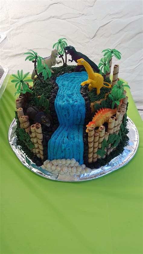 This dinosaur cake idea is a great nikki makes cake toppers like the tyrannosaurus rex on top of this cake. Dino cake for my son's birthday! He loved it! : Baking