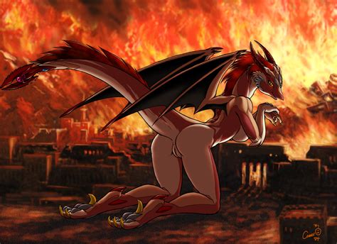 Rule 34 Anus Ass Breasts Dr Comet Dragon Dragoness Fire Giantess Highres Looking Back Monster