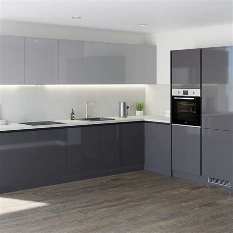 Greenwich Gloss Slate Grey Handleless Kitchen Kitchen Interior Grey
