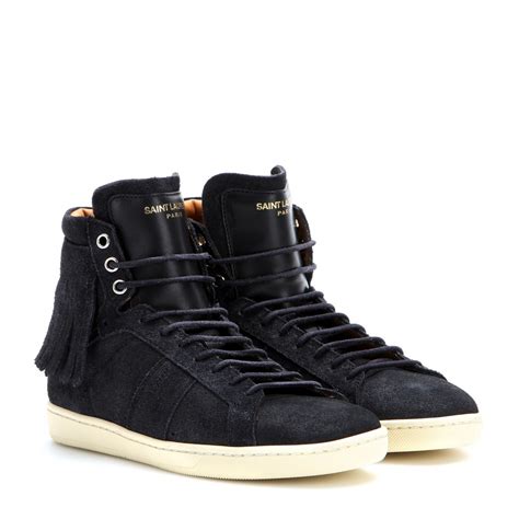 Saint Laurent Suede And Leather High Top Sneakers In Black Lyst