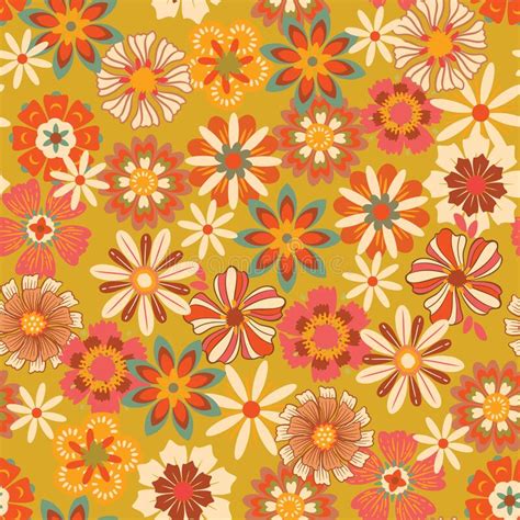 Colorful Groovy Flowers Seamless Pattern Vector Illustration Hippie