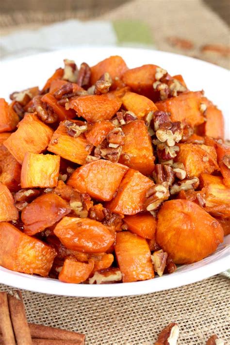 Candied Sweet Potatoes With Brown Sugar And Pecans Lemon Blossoms