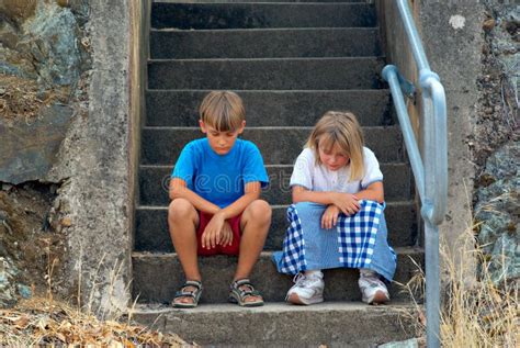 Children Sitting On The Steps Stock Photo Image Of Brother