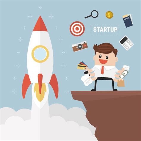 Premium Vector Startup Business Businessman And A Rocket