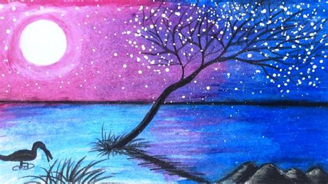 How To Draw Moonlight Night Scenery With Oil Pastel Color Oil Pastel