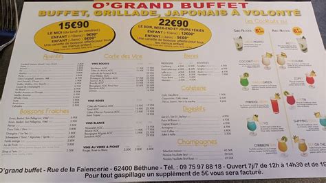 Menu Au Grand Buffet Restaurant B Thune