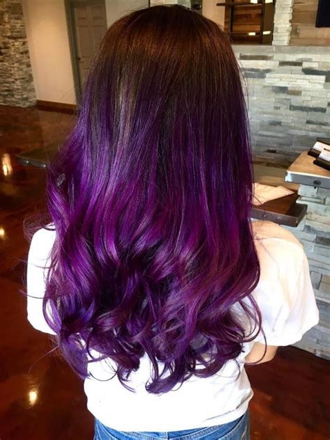 Natural Brown To Deep Vibrant Purple Ombre Fashion Color
