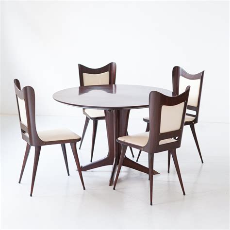 Italian Round Wooden Dining Table With 4 Chairs 1950s 187564