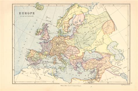 Europe In The 12th Century Bartholomew 1876 Old Antique Map Plan Chart