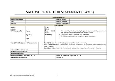 SOLUTION Printable Safe Work Method Statement Studypool