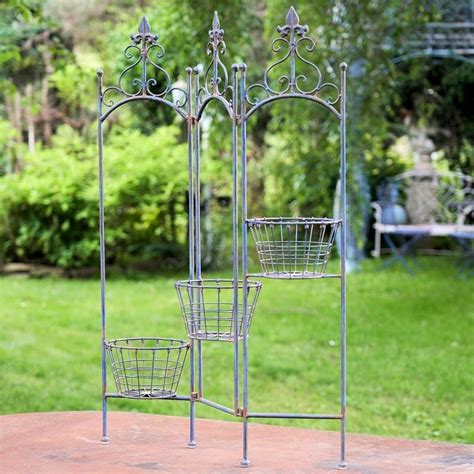 Metal Folding Plant Stand With Baskets Stephania In Antique Blue