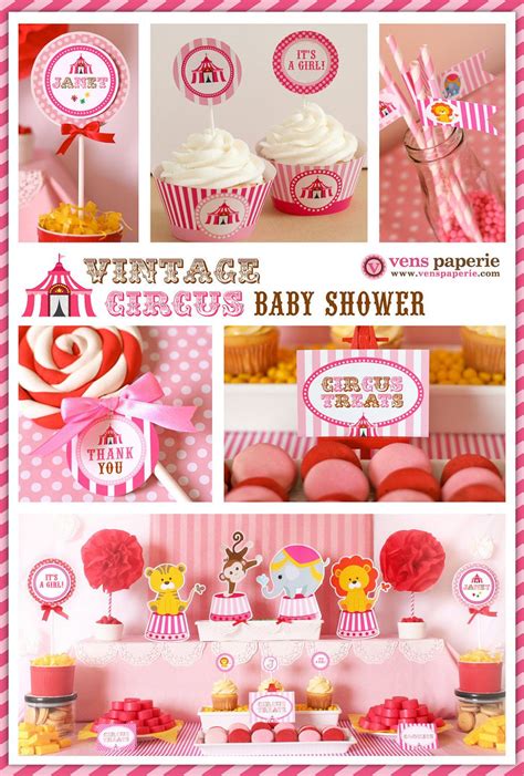Vintage Pink Carnival Circus Baby Shower Package Personalized Full
