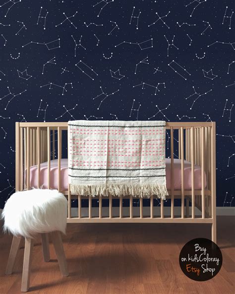 Constellations Pattern Kids Room Wallpaper Dark And Elegant Etsy