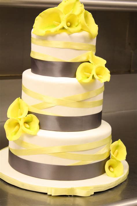 Calla Lily Wedding Cake In Grey And Yellow Cakecentral Com
