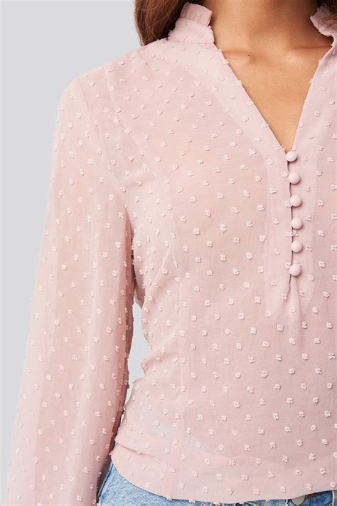 Dobby Flowy Buttoned Blouse Dusty Pink Na