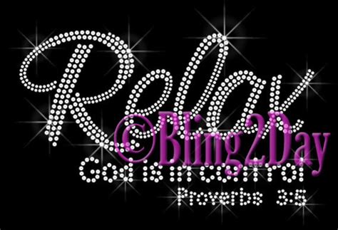 Relax God Is In Control Clear Iron On Rhinestone Transfer Bling Hot Fix