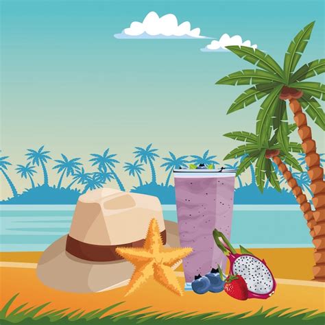 Dibujos Animados De Playa Y Vacaciones De Verano Vector Gratis