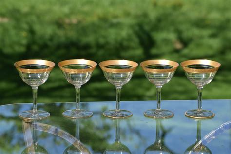 vintage gold rimmed encrusted cocktail martini glasses set of 5 1940 s cocktail glasses