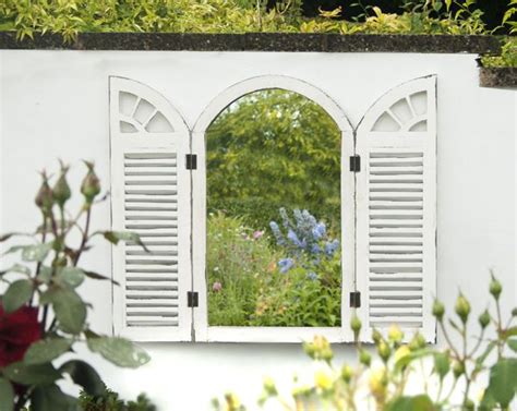 Shabby Chic Wooden Garden Mirror Shutters Outdoor Illusion Window